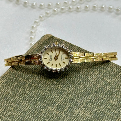 Dainty Vintage Gold Diamanté Deauville Diamond Watch