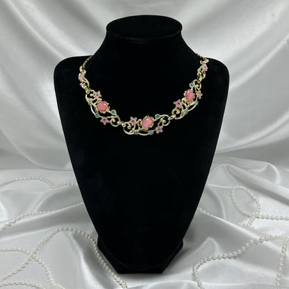Vintage Pink and Blue Flower Necklace
