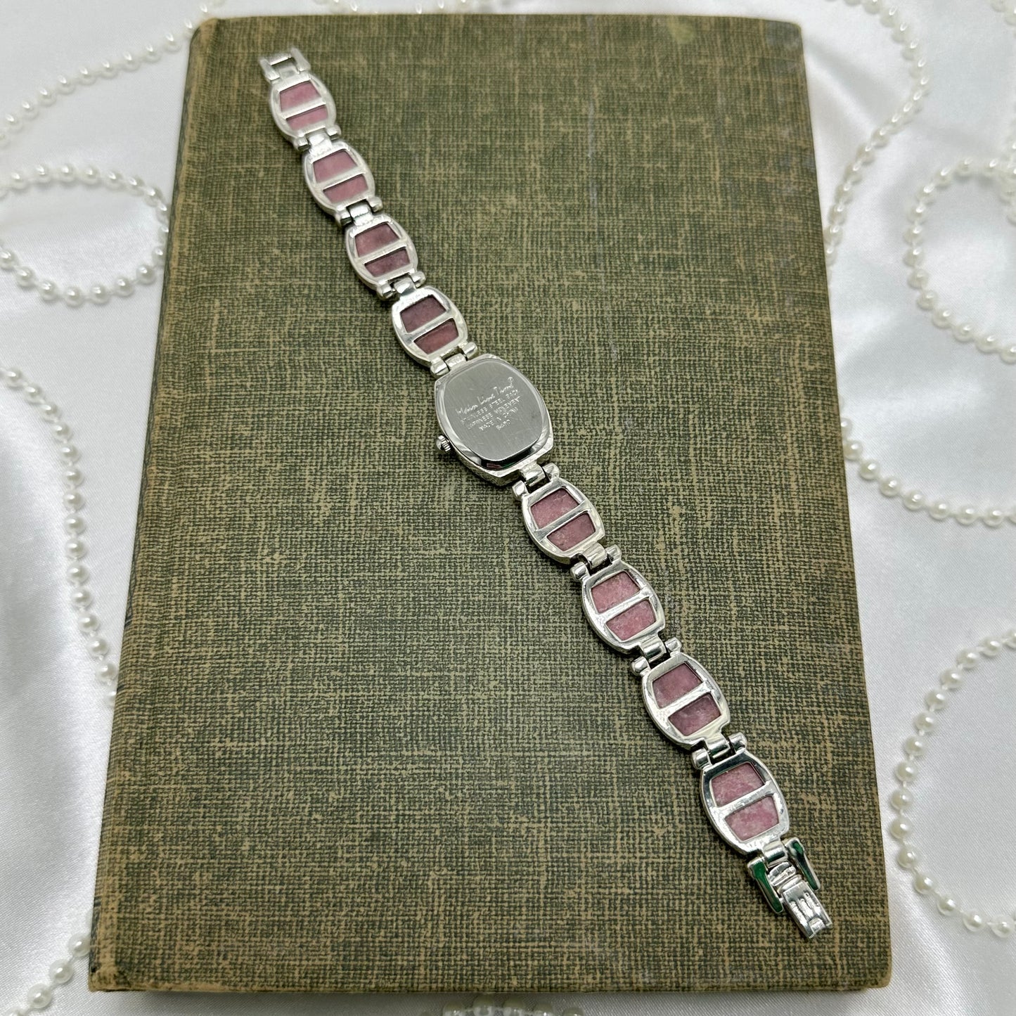 Sterling Silver Watch with Mother of Pearl Dial and Pink Gemstone Band