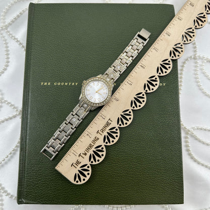 Silver Round Dial Diamanté Watch
