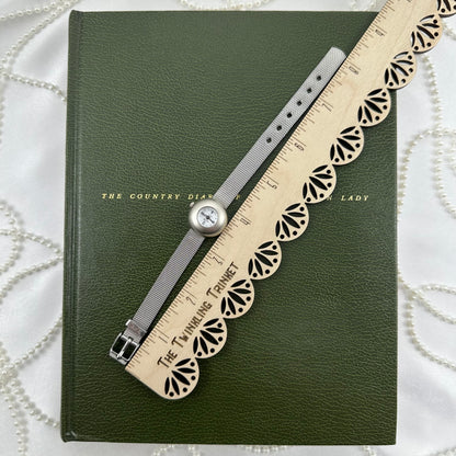 Dainty Silver Watch with Bubble Dial and Mesh Band