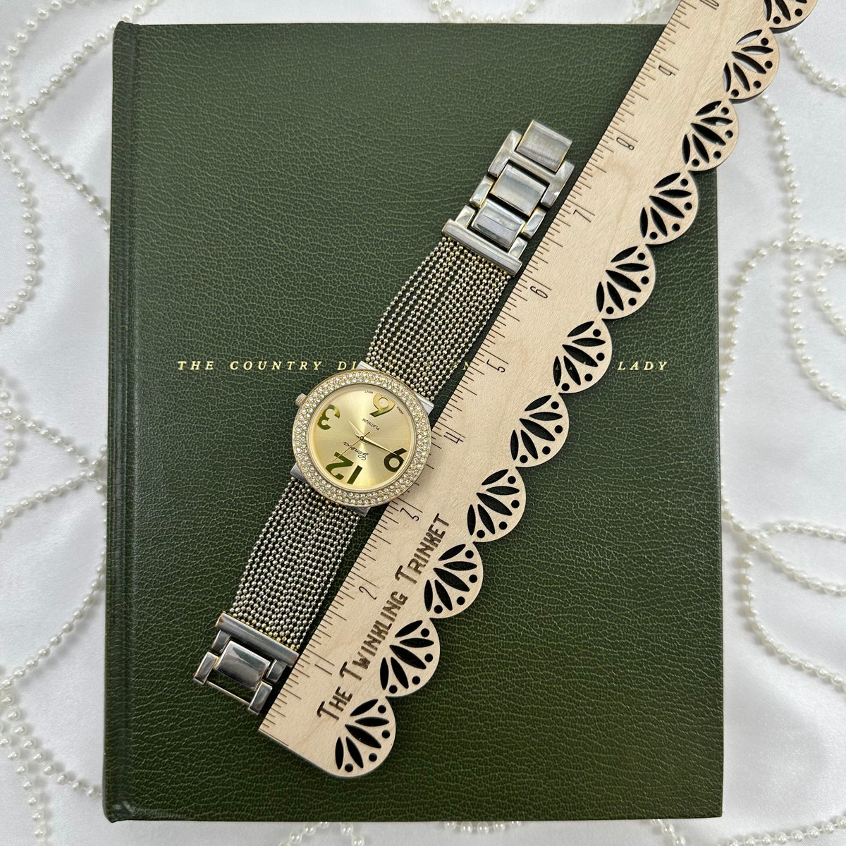 Gold Geneva Watch with Beaded Chain Band