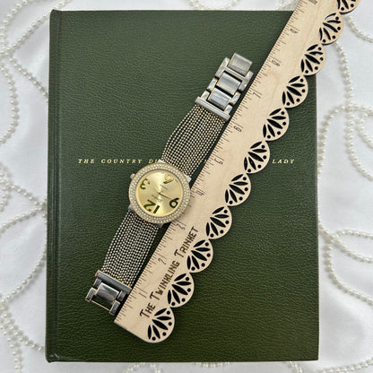 Gold Geneva Watch with Beaded Chain Band