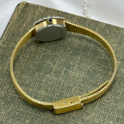 Gold Diamanté Lucien Piccard Watch with Blue Jewel Crown