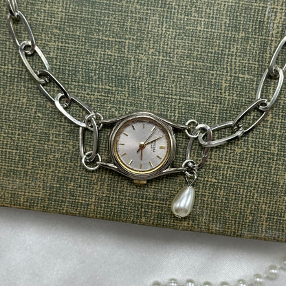 Chunky Chain Watch Choker with Pearl