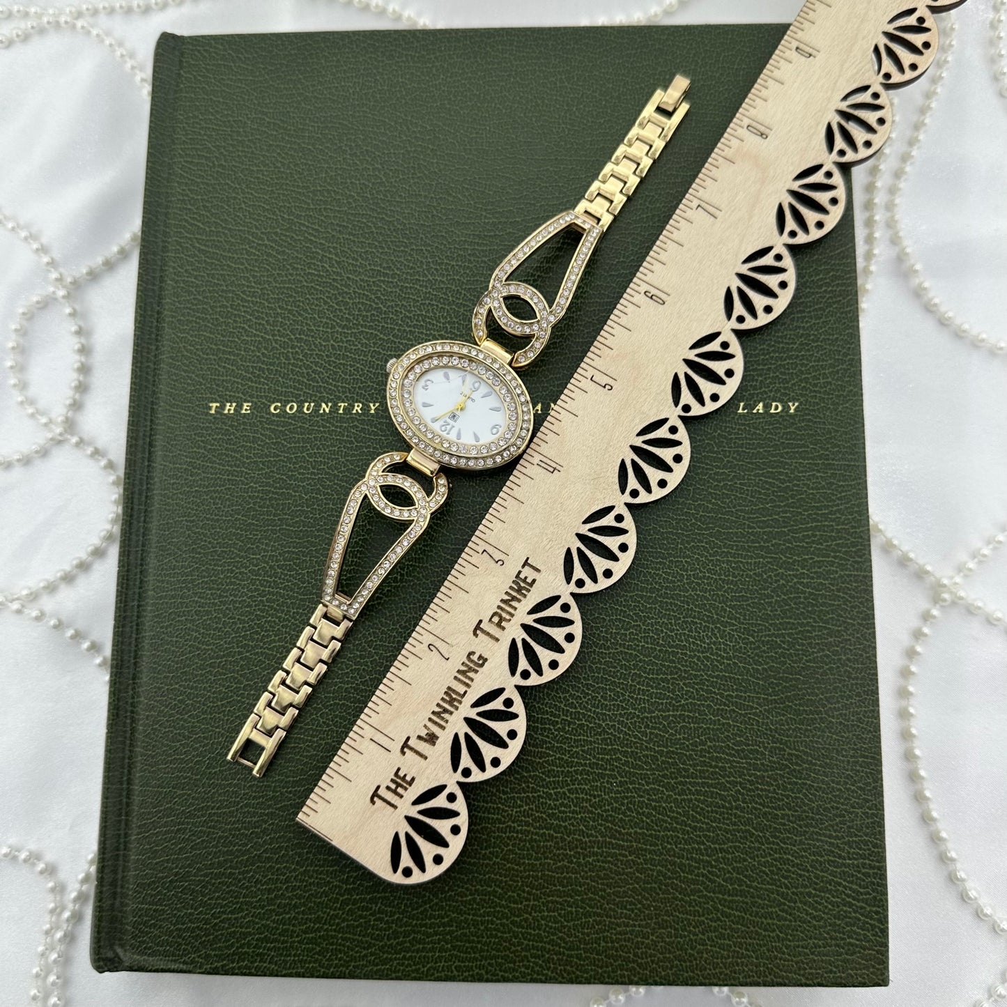 Gold Watch with Diamanté Oval Dial and Band