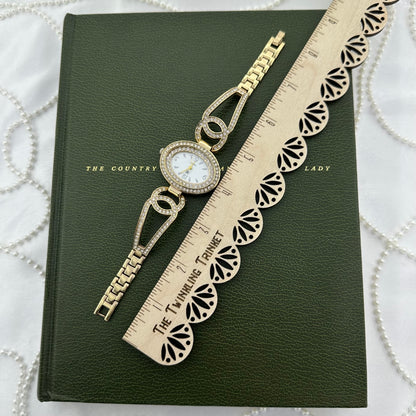 Gold Watch with Diamanté Oval Dial and Band
