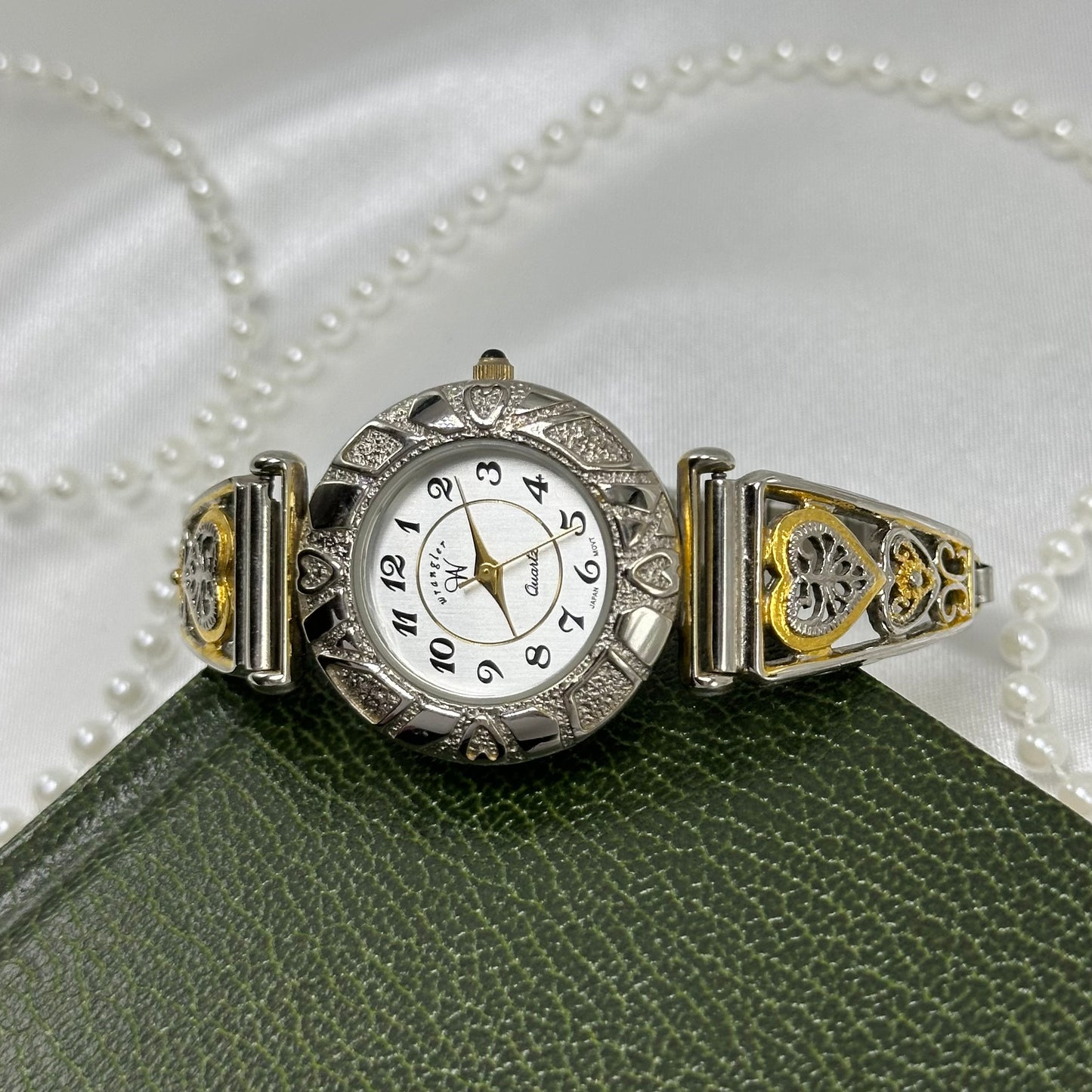 Two-Tone Wrangler Watch with Filigree Hearts Band and Black Jewel Crown