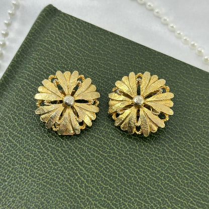 Chunky Gold Flower Vintage Clip On Earrings