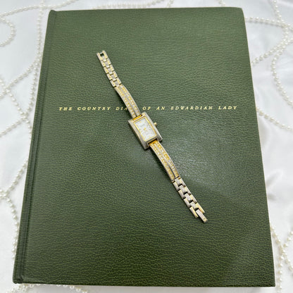 Gold Watch with Diamanté Rectangular Dial and Band