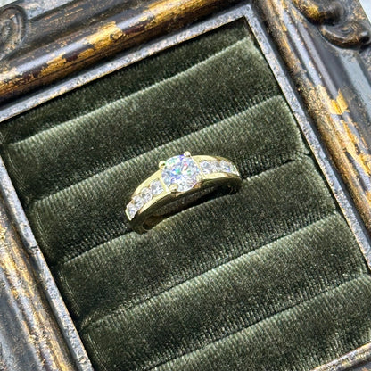Round Cubic Zirconia Stone Vintage Deadstock Ring 14k Gold Electroplated