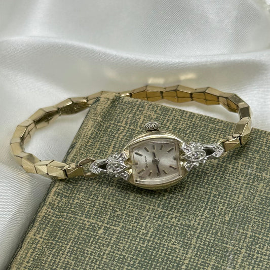 10k RGP Gold 1971 Diamanté Bulova Wind-Up Watch