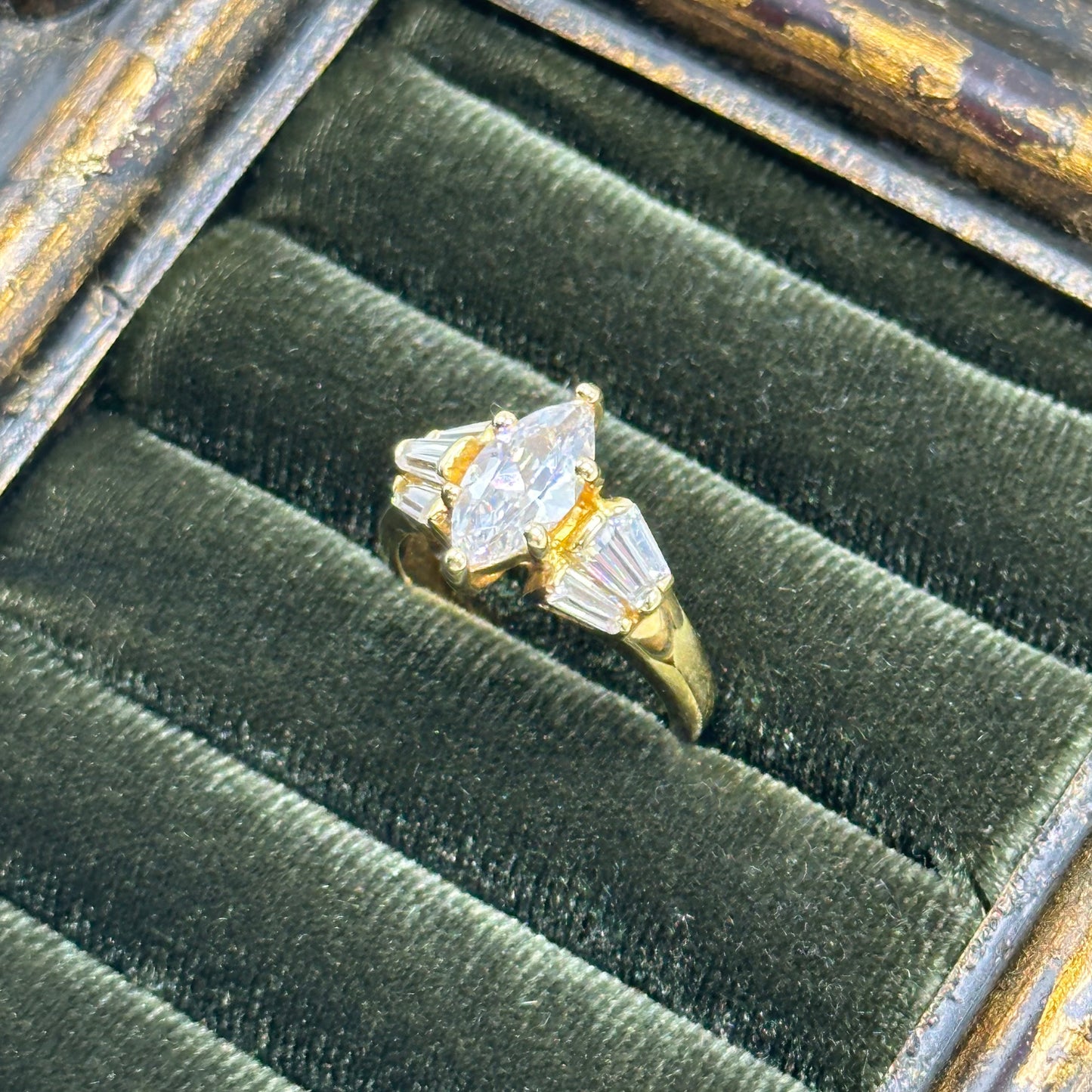 Marquise Cubic Zirconia Stone Vintage Deadstock Ring 14k Gold Electroplated
