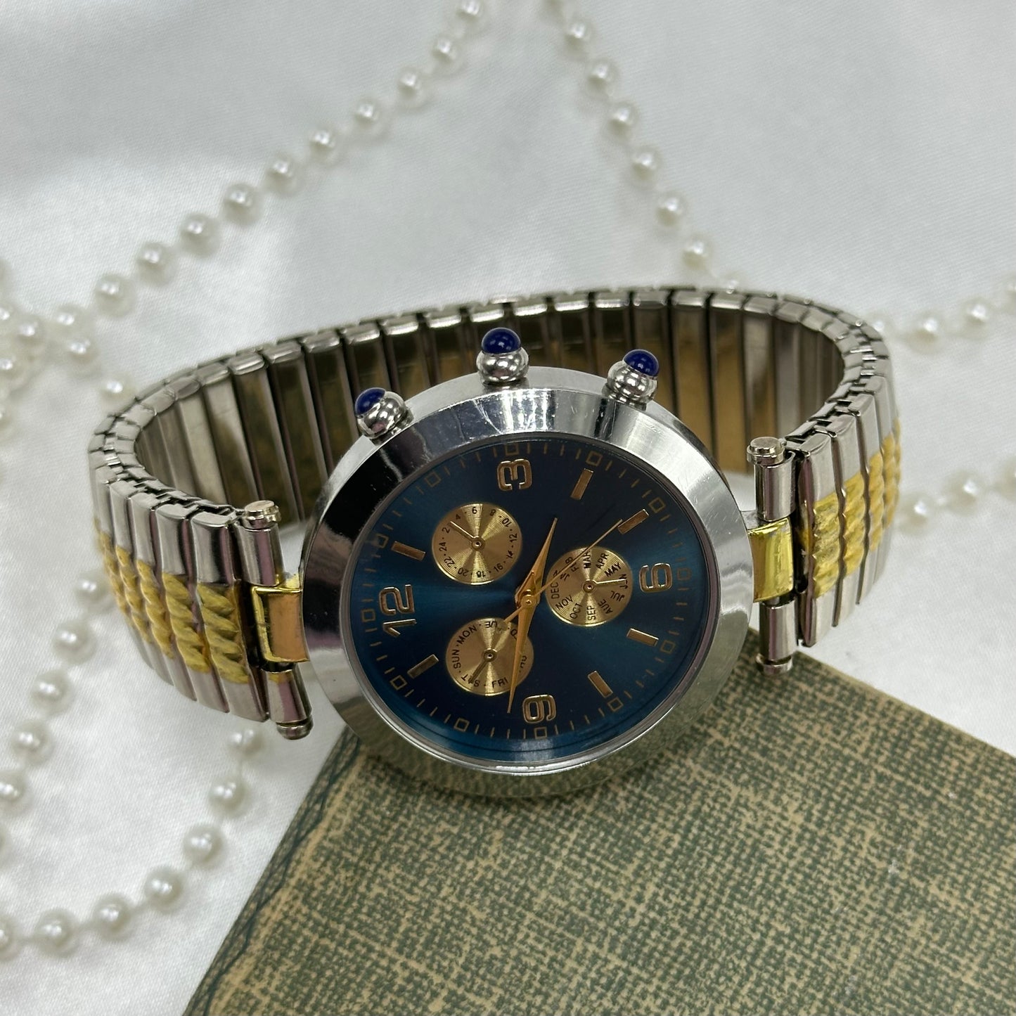 Two-Tone Blue Dial Chronograph Watch