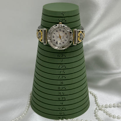 Two-Tone Wrangler Watch with Filigree Hearts Band and Black Jewel Crown