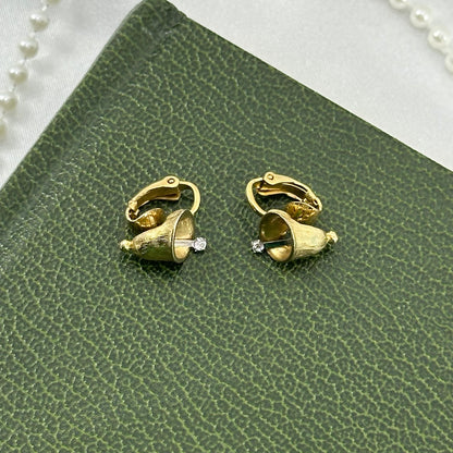 Dainty Gold Bells with Rhinestones Avon Clip On Earrings