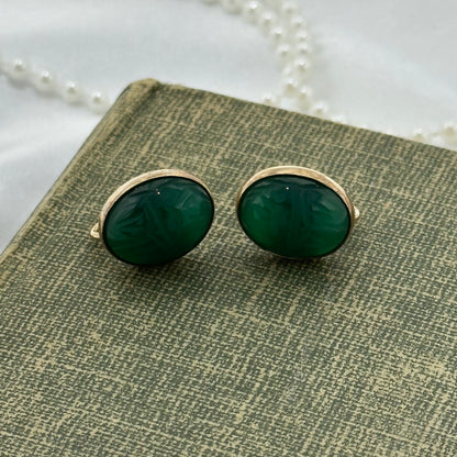 Vintage Gold Filled Green Scarab Screw Back Earrings