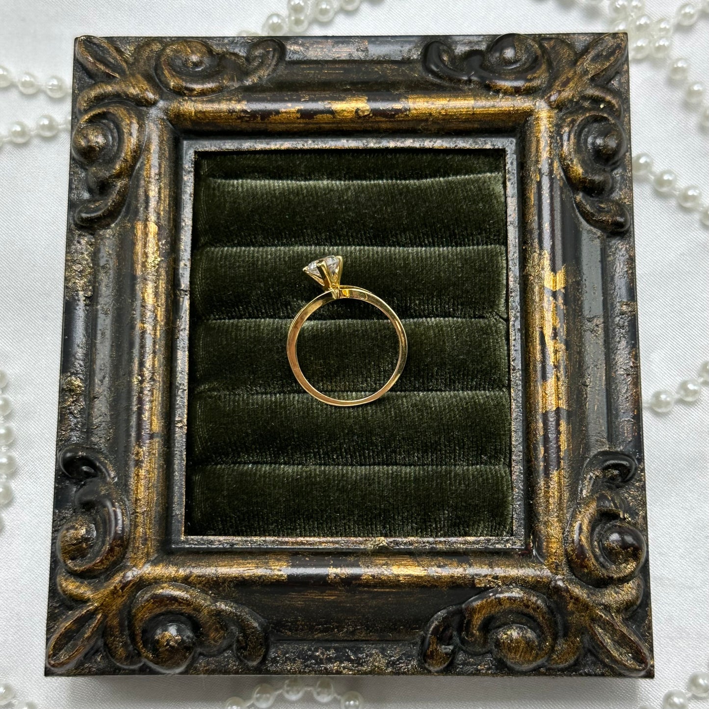 Solitaire Round Cubic Zirconia Stone Vintage Deadstock Ring 14k Gold Electroplated