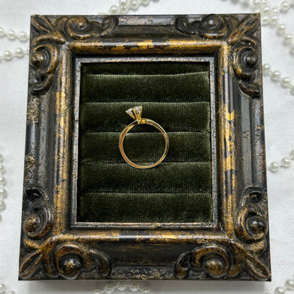 Solitaire Round Cubic Zirconia Stone Vintage Deadstock Ring 14k Gold Electroplated