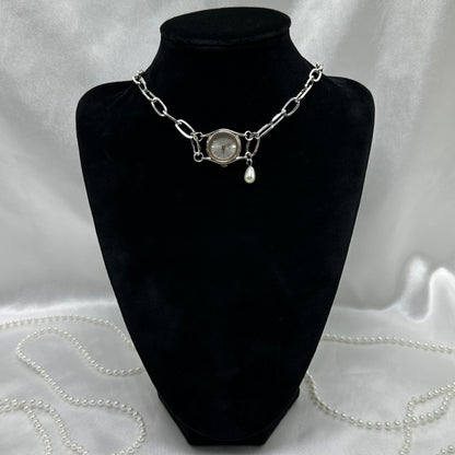 Chunky Chain Watch Choker with Pearl
