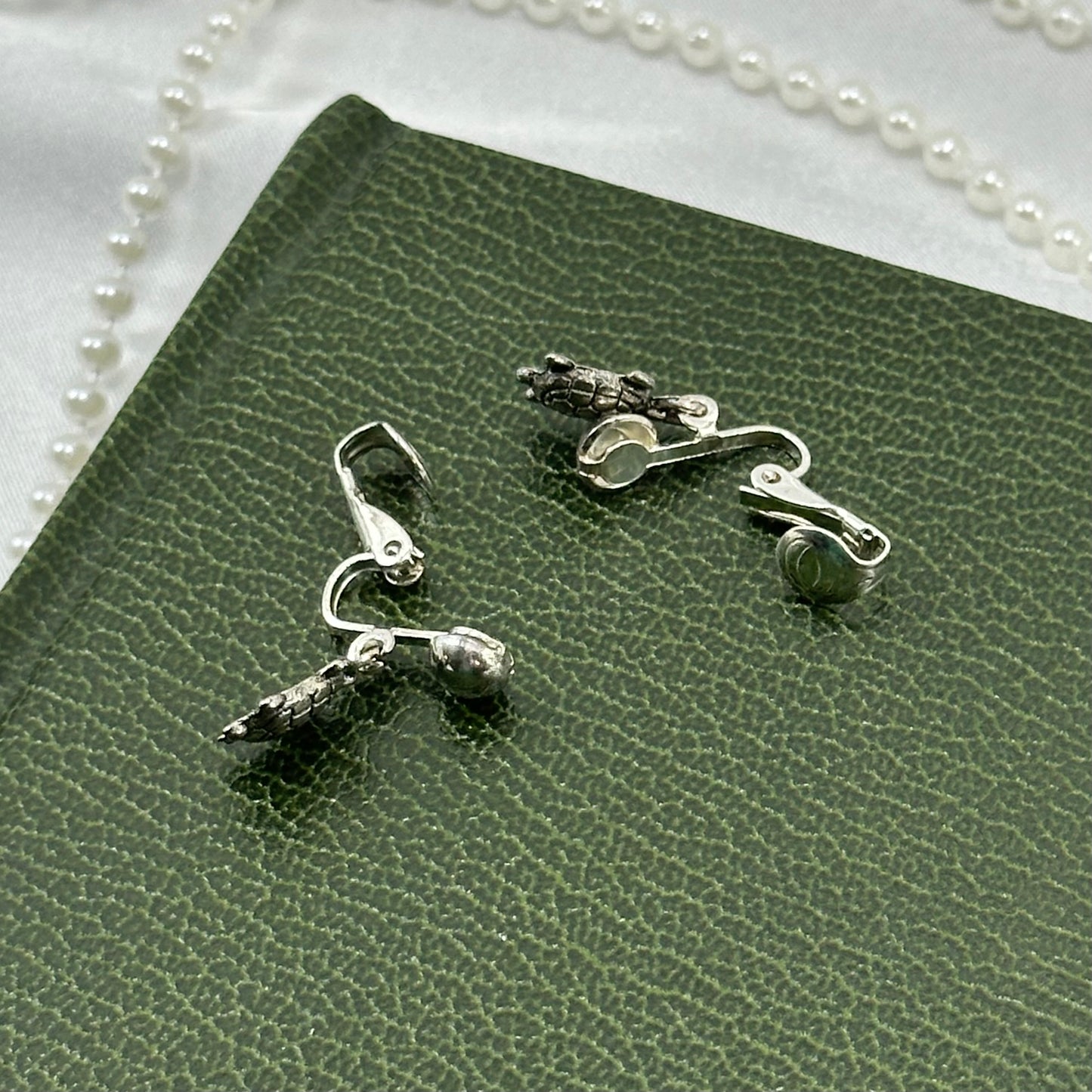 Silver Dangle Clip on Earrings with Turtles