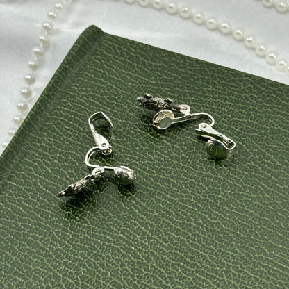 Silver Dangle Clip on Earrings with Turtles