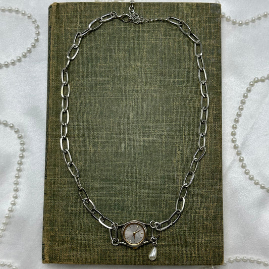 Chunky Chain Watch Choker with Pearl