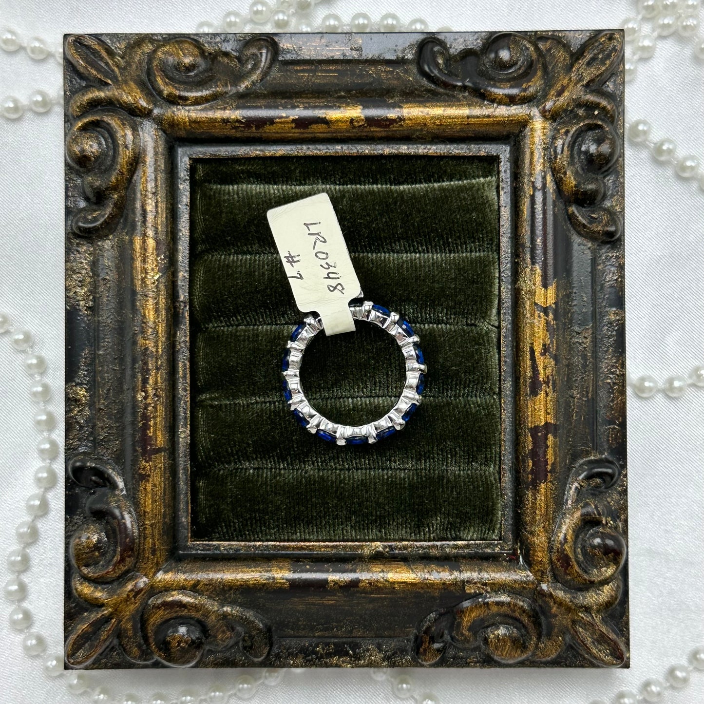 Vintage Blue Stone Deadstock Infinity Band Ring Rhodium Plated