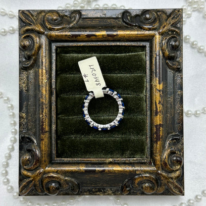 Vintage Blue Stone Deadstock Infinity Band Ring Rhodium Plated