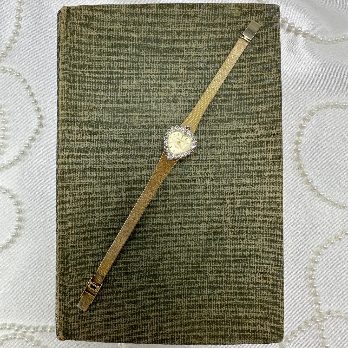 80's Gold Diamanté Heart Dial Watch