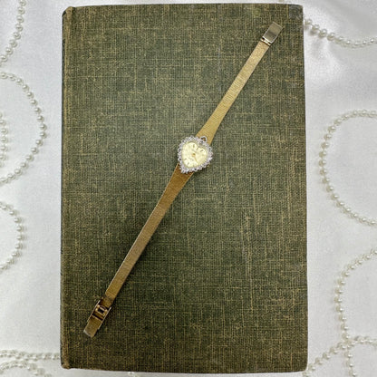 80's Gold Diamanté Heart Dial Watch
