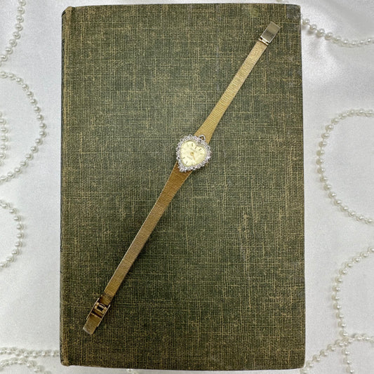 80's Gold Diamanté Heart Dial Watch