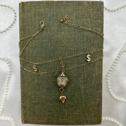 Gold Choker with Vintage Watch Pendant and Removeable Heart Locket