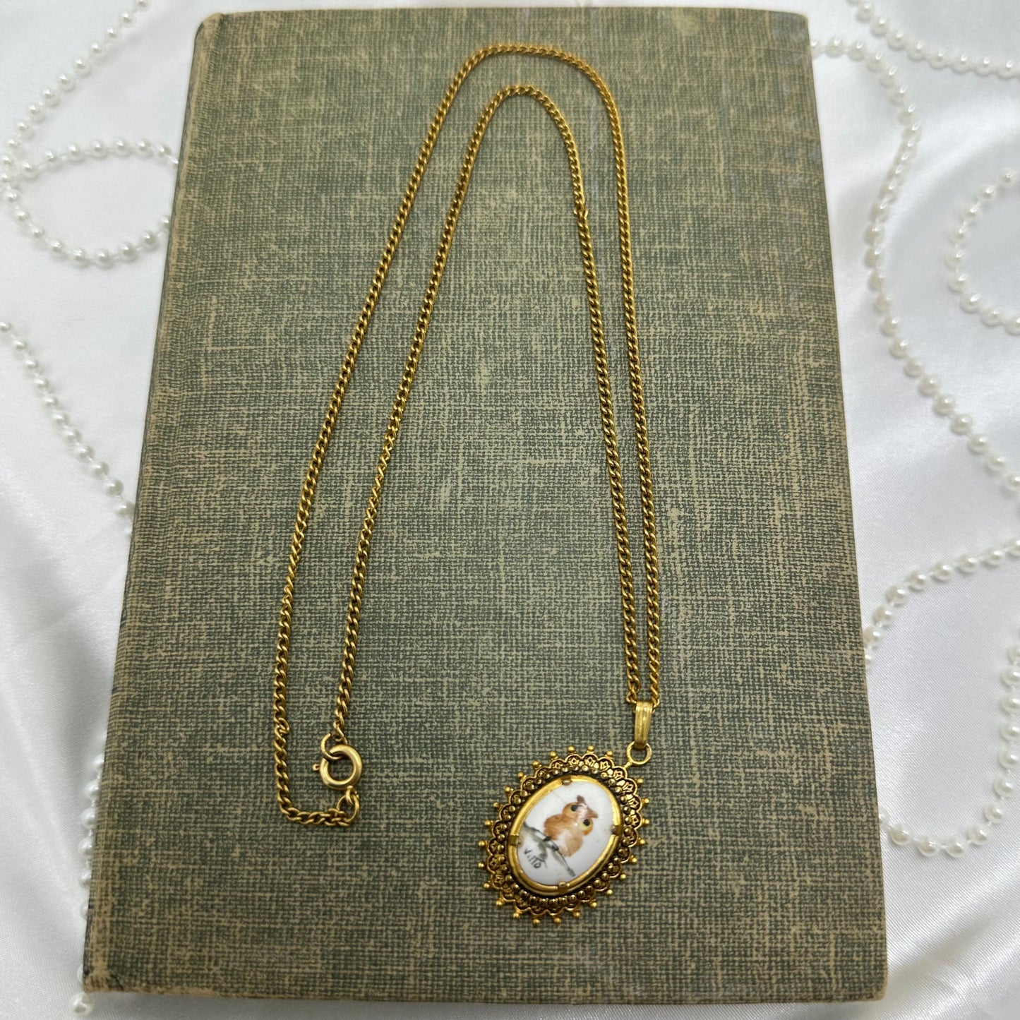 Vintage Hand Painted Owl Necklace