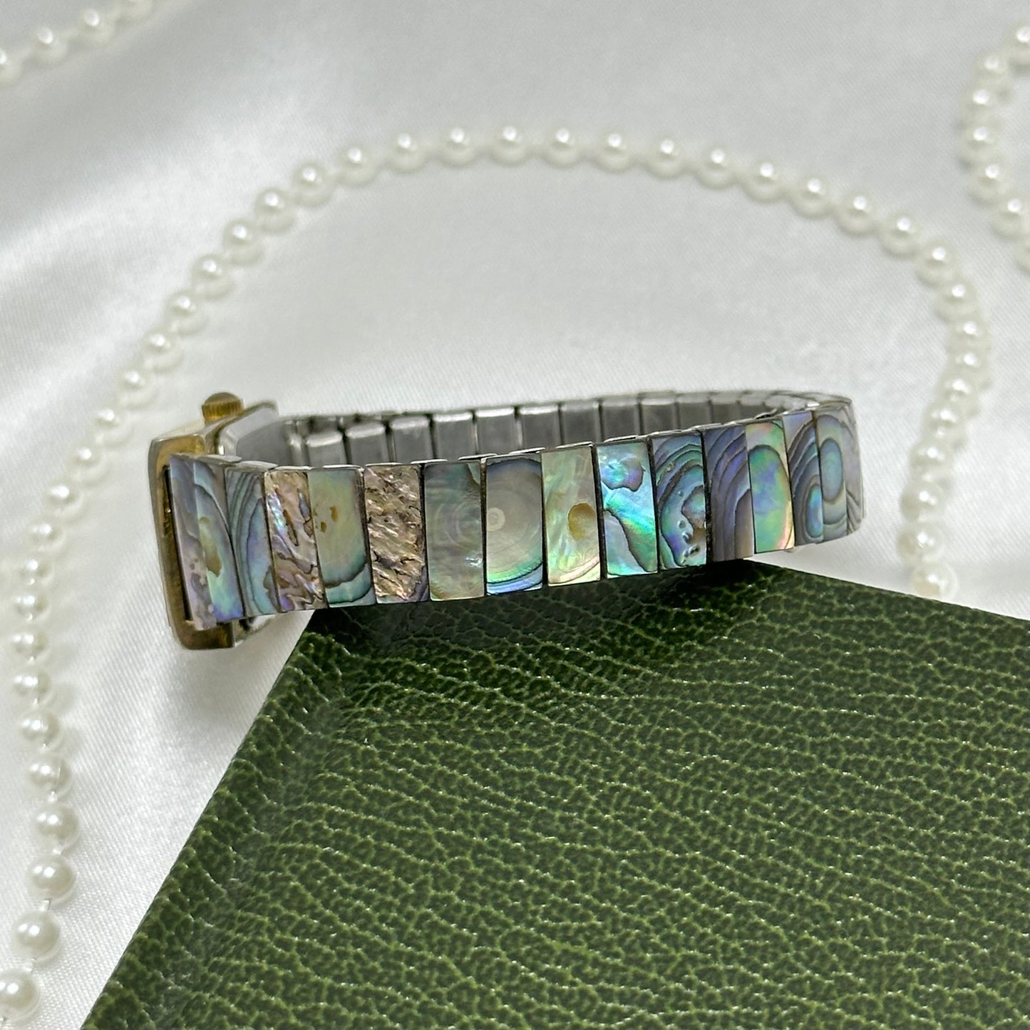 Gold Abalone Watch with Rectangular Dial