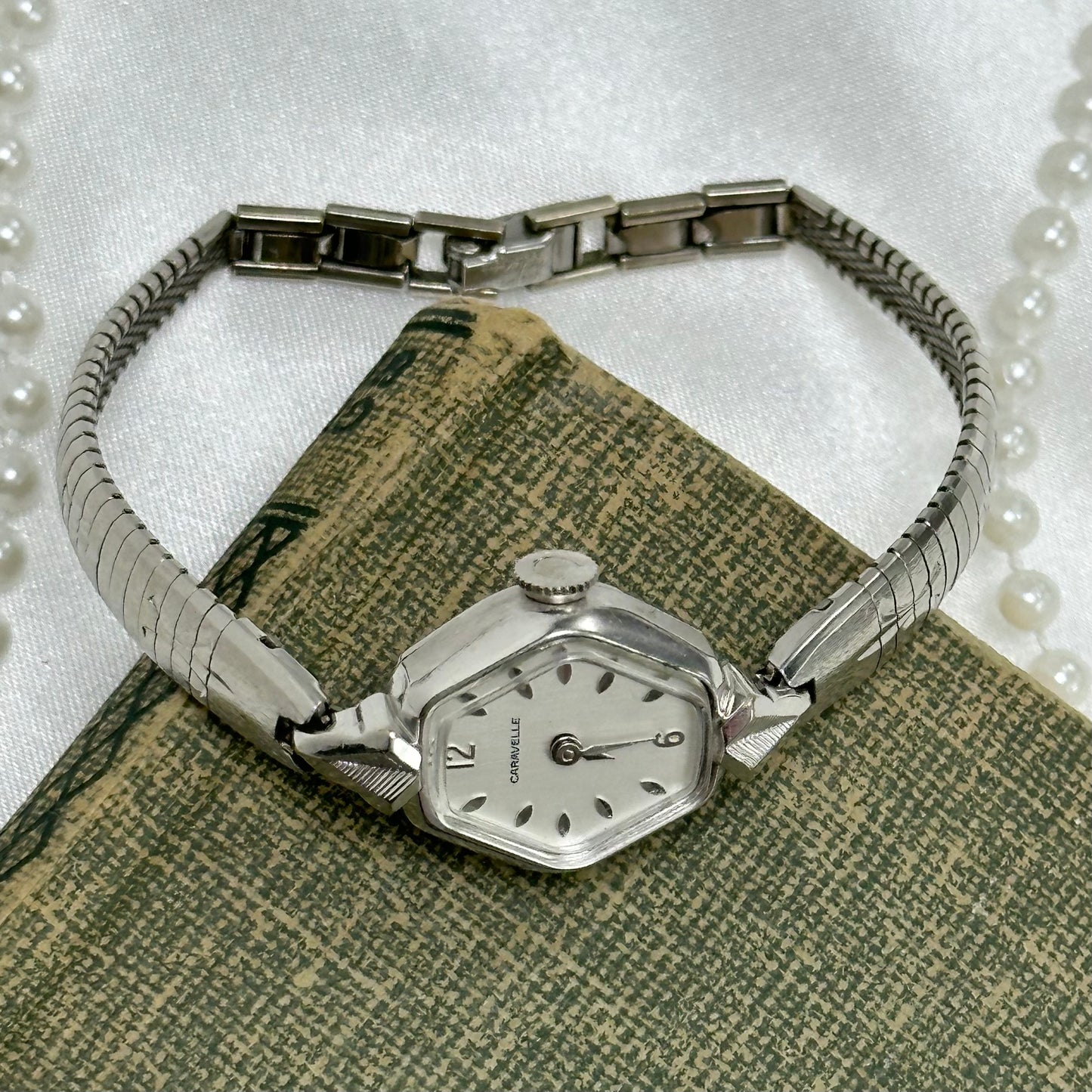 1975 Silver Wind-Up Caravelle Cocktail Watch with Detailed Band