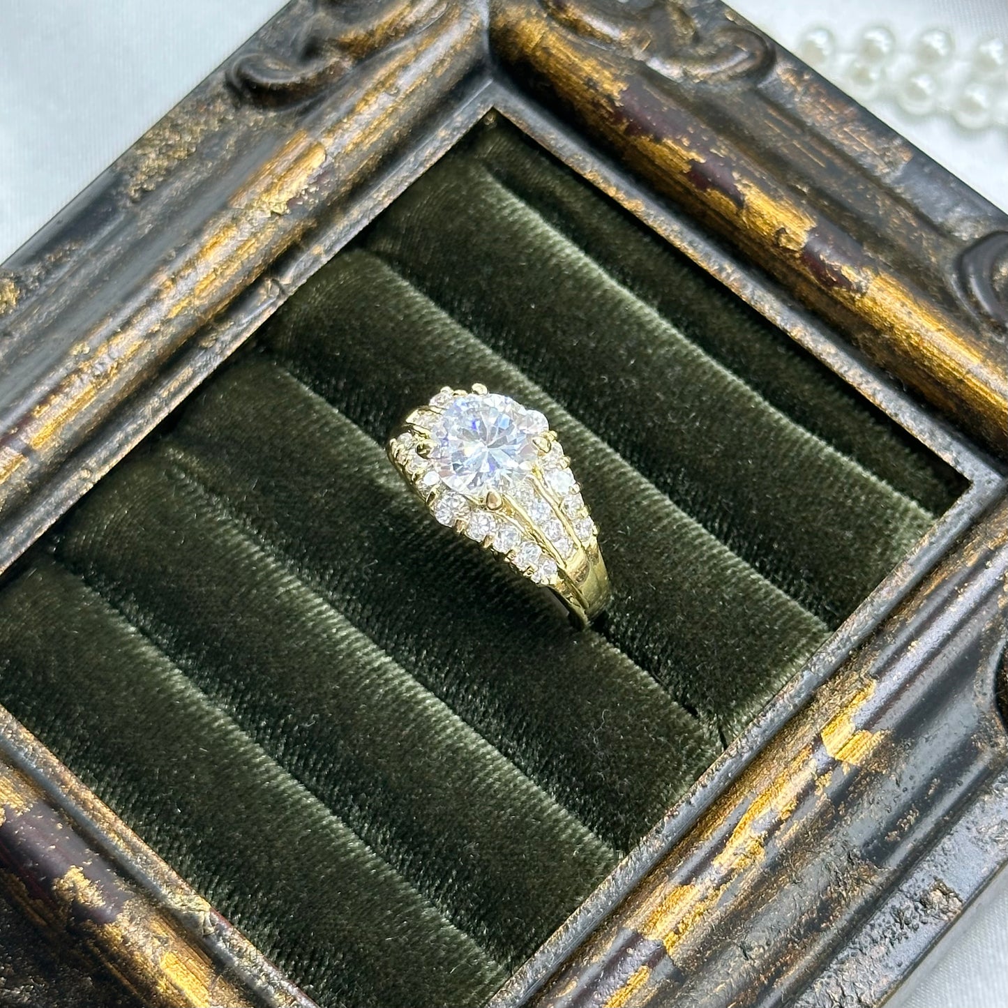 Round Cubic Zirconia Stone Vintage Deadstock Cocktail Ring 14k Gold Electroplated