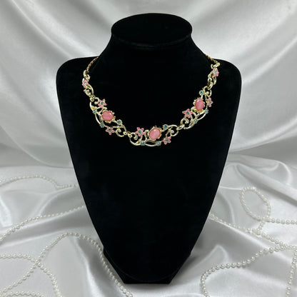 Vintage Pink and Blue Flower Necklace