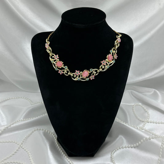 Vintage Pink and Blue Flower Necklace