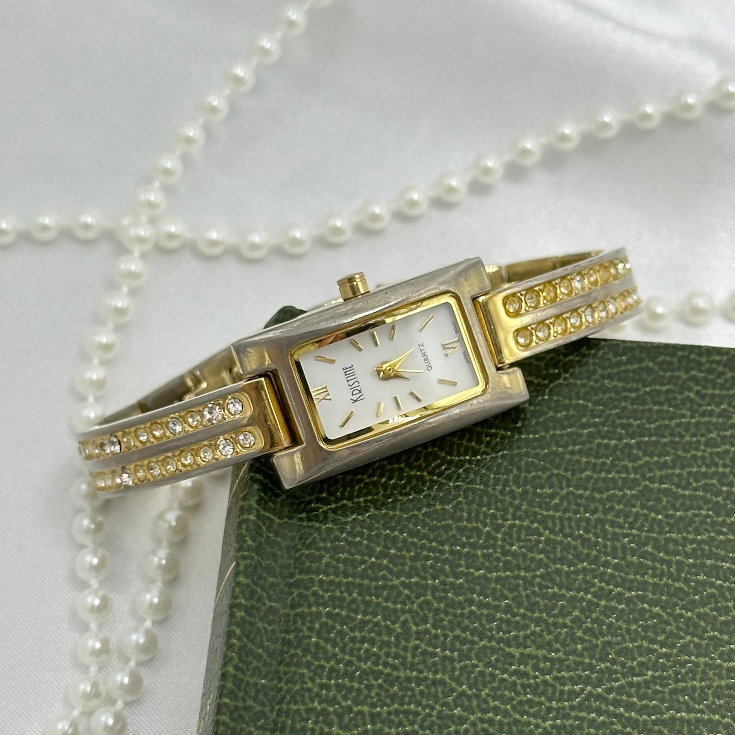 Gold Watch with Diamanté Rectangular Dial and Band