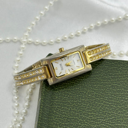 Gold Watch with Diamanté Rectangular Dial and Band