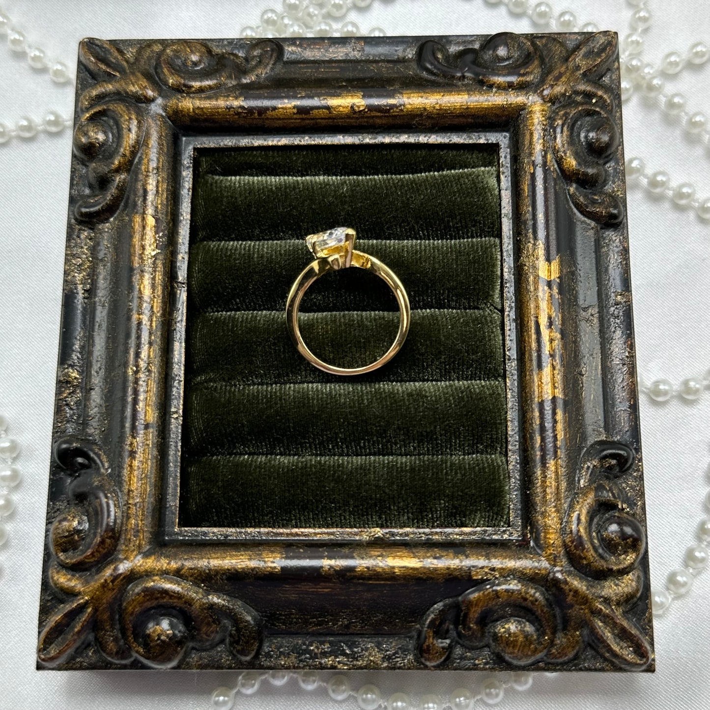 Angled Solitaire Marquise Cubic Zirconia Stone Vintage Deadstock Ring 14k Gold Electroplated