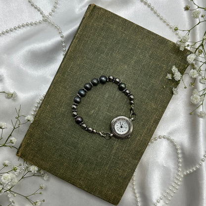 Silver and Blue Beaded Geneva Watch