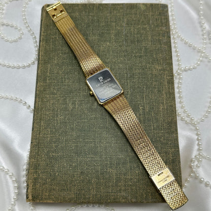 Vintage Pierre Cardin Gold Tank Watch with Black Dial and Diamond Markers