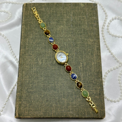Gold Gruen Scarab Watch with Mother of Pearl Dial