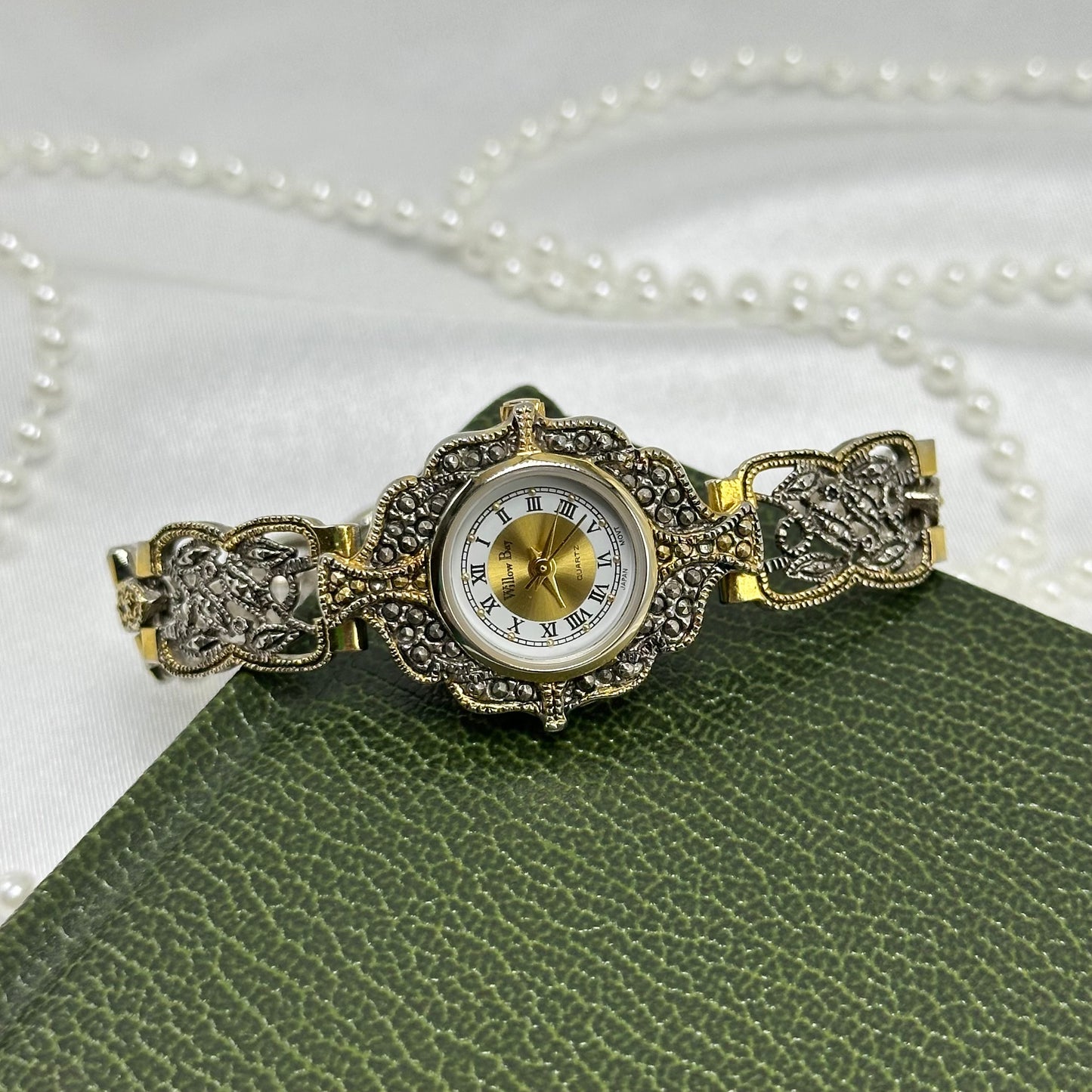 Two-Tone Art Deco Style Watch with Roman Numeral Markers