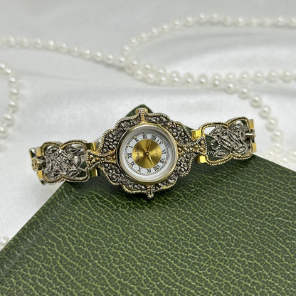 Two-Tone Art Deco Style Watch with Roman Numeral Markers