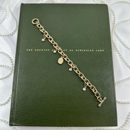 Gold Pearls and Black Cameo Charm Bracelet