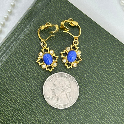 Vintage Blue Starburst Dangle Clip On Earrings