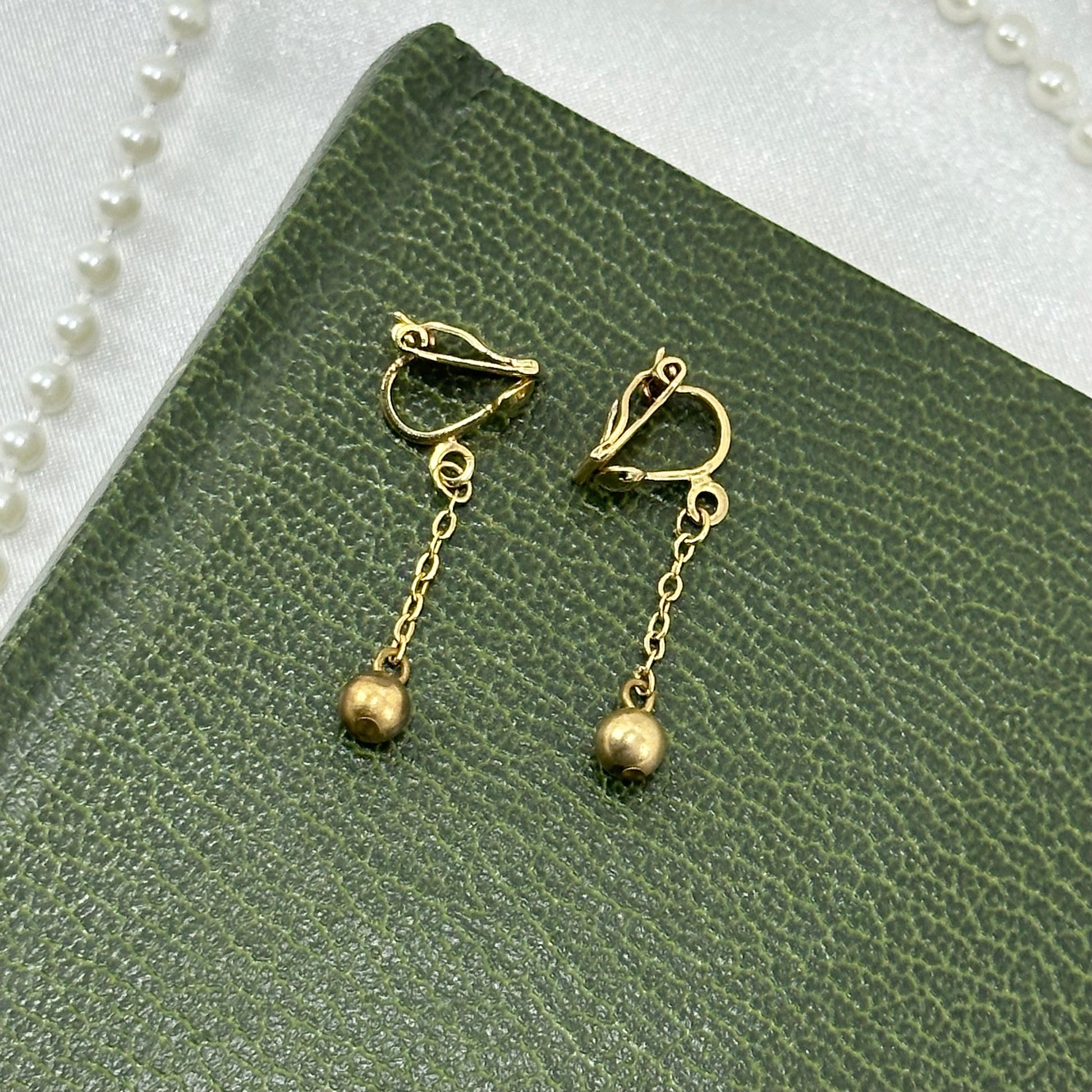 Gold Ball and Chain Clip On Earrings
